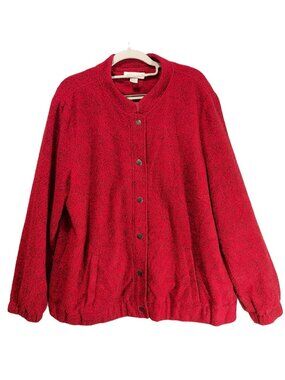 Christopher Banks Jacket Womens XL Red Black Speckled Fleece Lined Snap Bold